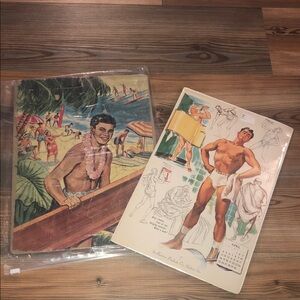SALE ❤️ Vtg Saalfield Hawaiian Surfer Puzzle & Joyce Ballantyne Calendar Reprint
